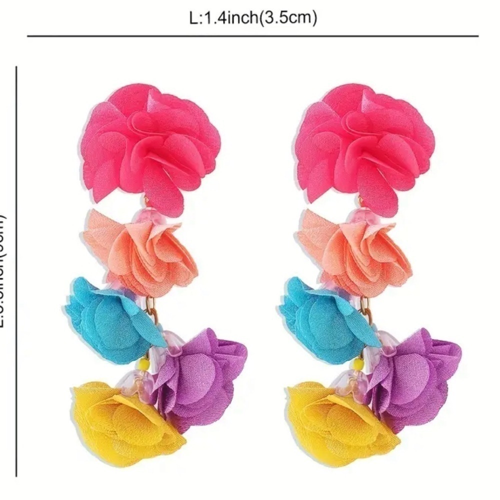 Colorful Flower Drop Earrings - Picture 2 of 2